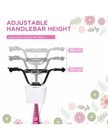 HOMCOM Kids Kick Scooter Teen Ride On Children Scooter with Adjustable Handlebar 2 Brakes Basket Cupholder Mudguard 16" Inflatab - pic 4271 | FastDaddyshop