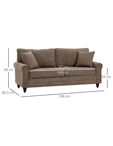 HOMCOM 2 Seater Fabric Sofa with Cushions and Throw Pillows, Brown 839-499V71BN