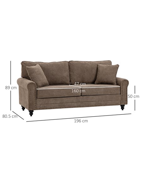 HOMCOM 2 Seater Fabric Sofa with Cushions and Throw Pillows, Brown 839-499V71BN - pic 42746 | FastDaddyshop
