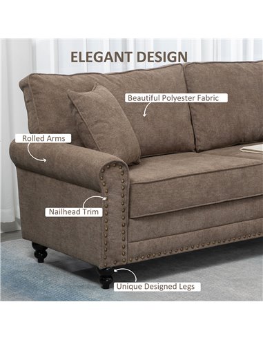 HOMCOM 2 Seater Sofas for Living Room, Fabric Sofa with Nailhead Trim, Loveseat with Cushions and Throw Pillows, Brown 839-499V7