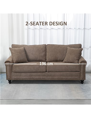 HOMCOM 2 Seater Sofas for Living Room, Fabric Sofa with Nailhead Trim, Loveseat with Cushions and Throw Pillows, Brown 839-499V7