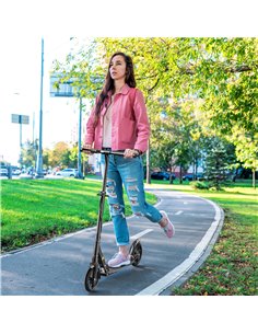 HOMCOM One-click Folding Kick Scooter for 14+ w/ Adjustable Handlebar, Push Scooter with Kickstand, Dual Brake System, Shock Abs