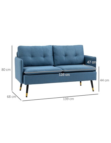 HOMCOM 2 Seater Sofas for Living Room, Fabric Couch, Dark Blue 839-622V70DB