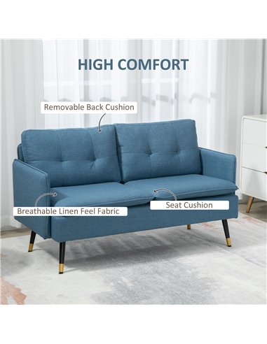 HOMCOM 2 Seater Sofas for Living Room, Fabric Couch, Dark Blue 839-622V70DB