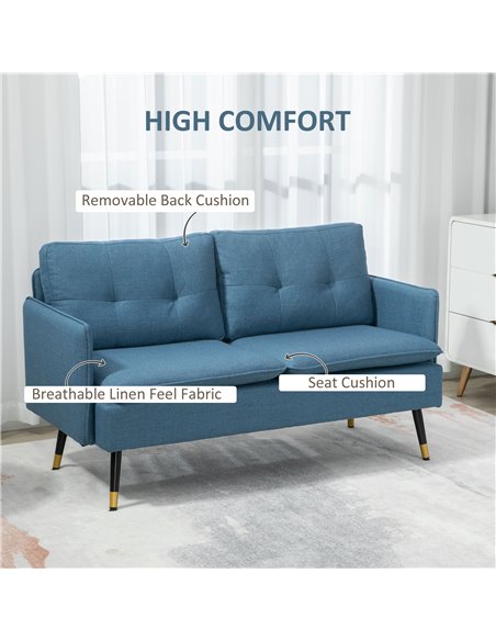 HOMCOM 2 Seater Sofas for Living Room, Fabric Couch, Dark Blue 839-622V70DB - pic 42774 | FastDaddyshop