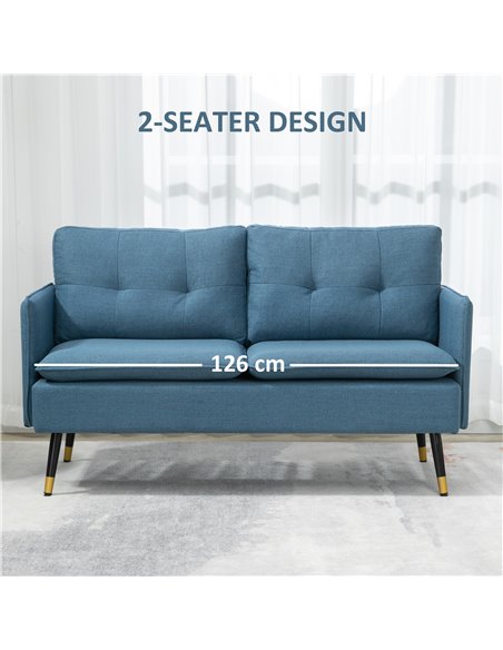 HOMCOM 2 Seater Sofas for Living Room, Fabric Couch, Button Tufted Love Seat with Cushions, Dark Blue 839-622V70DB - pic 42776 | FastDaddyshop