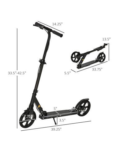 HOMCOM One-click Folding Kick Scooter for 14+ w/ Adjustable Handlebar, Push Scooter with Kickstand, Dual Brake System, Shock Abs