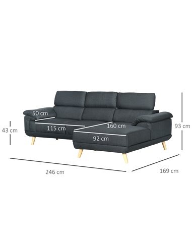 HOMCOM Corner Fabric L Shaped Sofa, Dark Grey 839-446V01CG