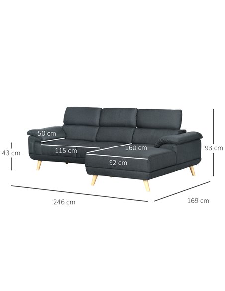 HOMCOM Corner Fabric L Shaped Sofa, Dark Grey 839-446V01CG - pic 42782 | FastDaddyshop