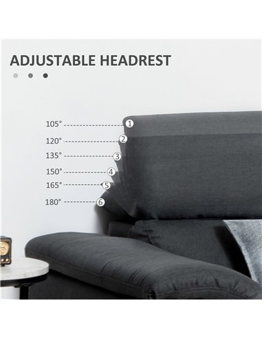 HOMCOM Corner Sofas for Living Room, Fabric L Shaped Sofa Settee with Adjustable Headrest, 3 Seater Couch, Dark Grey 839-446V01C