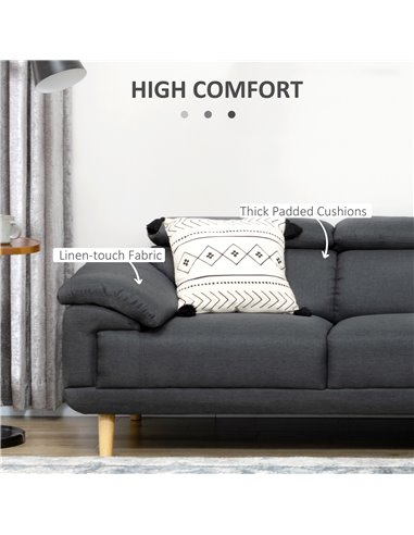 HOMCOM Corner Sofas for Living Room, Fabric L Shaped Sofa Settee with Adjustable Headrest, 3 Seater Couch, Dark Grey 839-446V01C