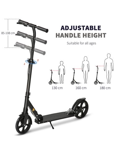HOMCOM One-click Folding Kick Scooter for 14+ w/ Adjustable Handlebar, Push Scooter with Kickstand, Dual Brake System, Shock Abs