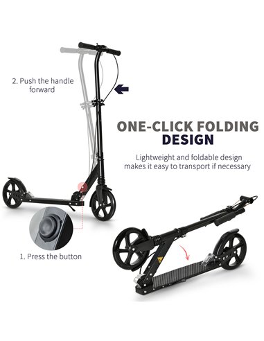 HOMCOM One-click Folding Kick Scooter for 14+ w/ Adjustable Handlebar, Push Scooter with Kickstand, Dual Brake System, Shock Abs