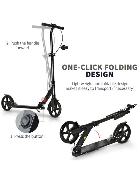 HOMCOM One-click Folding Kick Scooter for 14+ w/ Adjustable Handlebar, Push Scooter with Kickstand, Dual Brake System, Shock Abs - pic 4280 | FastDaddyshop