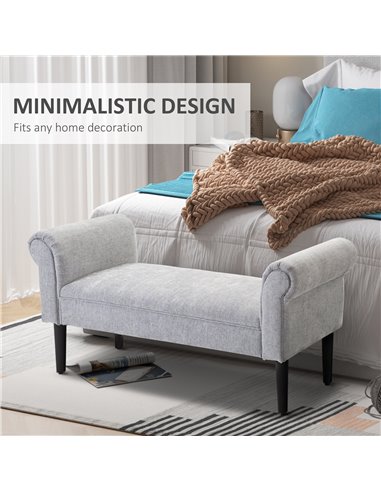 HOMCOM Bed End Side Chaise Lounge Sofa Window Seat Arm Bench Wooden Leg Linen Fabric Cover Light Grey 831-153V71LG