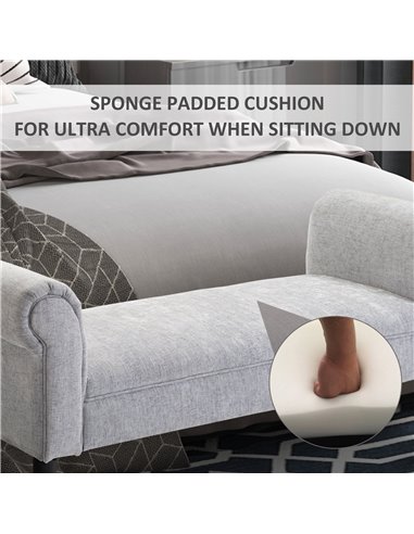 HOMCOM Bed End Side Chaise Lounge Sofa Window Seat Arm Bench Wooden Leg Linen Fabric Cover Light Grey 831-153V71LG