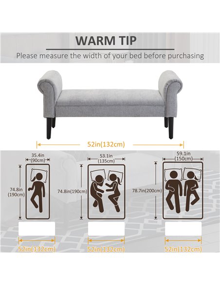 HOMCOM Bed End Side Chaise Lounge Sofa Window Seat Arm Bench Wooden Leg Linen Fabric Cover Light Grey 831-153V71LG - pic 42803 | FastDaddyshop