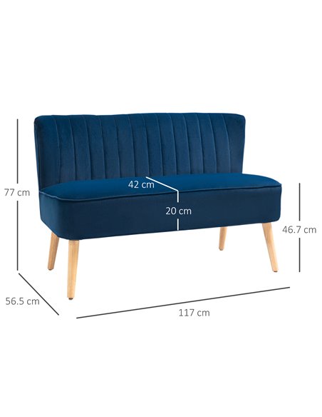 HOMCOM 117cm Velvet Two-Seat Sofa with Wood Frame, Grey 833-524V74BU - pic 42809 | FastDaddyshop