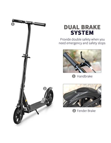 HOMCOM One-click Folding Kick Scooter for 14+ w/ Adjustable Handlebar, Push Scooter with Kickstand, Dual Brake System, Shock Abs