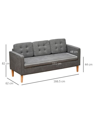 HOMCOM Modern 3-Seater Sofa with Hidden Storage, Grey 839-033V71GY
