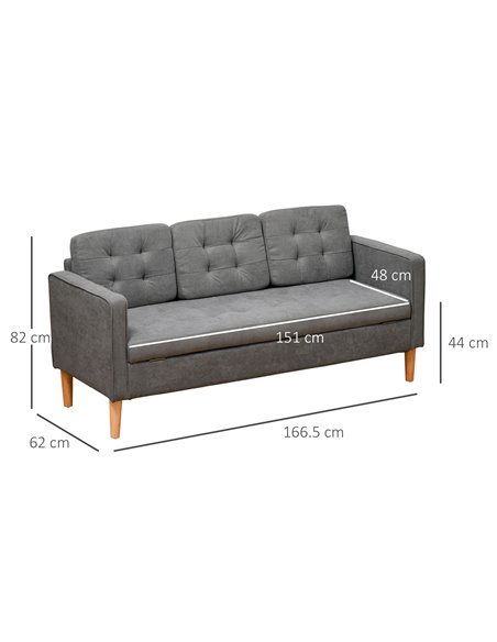 HOMCOM Modern 3-Seater Sofa with Hidden Storage, Grey 839-033V71GY - pic 42818 | FastDaddyshop