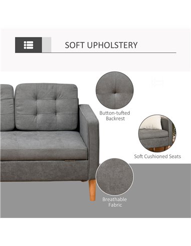 HOMCOM Modern 3-Seater Sofa with Hidden Storage, Grey 839-033V71GY