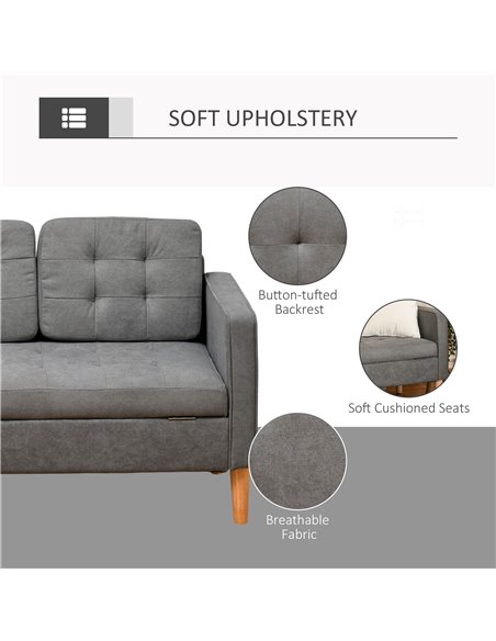 HOMCOM Modern 3-Seater Sofa with Hidden Storage, Grey 839-033V71GY - pic 42819 | FastDaddyshop