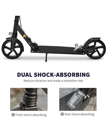 HOMCOM One-click Folding Kick Scooter for 14+ w/ Adjustable Handlebar, Push Scooter with Kickstand, Dual Brake System, Shock Abs