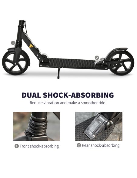 HOMCOM One-click Folding Kick Scooter for 14+ w/ Adjustable Handlebar, Push Scooter with Kickstand, Dual Brake System, Shock Abs - pic 4282 | FastDaddyshop