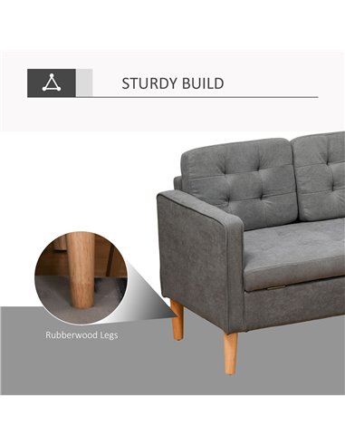 HOMCOM Modern 3-Seater Sofa Button-Tufted Fabric Couch with Hidden Storage Rubberwood Legs for Living Room, Grey 839-033V71GY