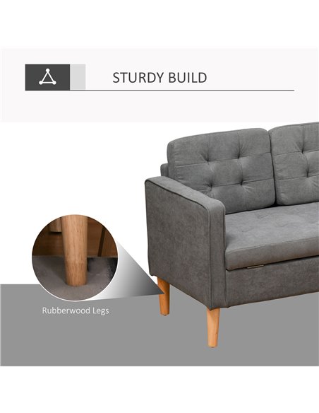 HOMCOM Modern 3-Seater Sofa Button-Tufted Fabric Couch with Hidden Storage Rubberwood Legs for Living Room, Grey 839-033V71GY - pic 42820 | FastDaddyshop