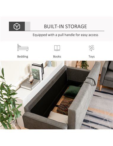 HOMCOM Modern 3-Seater Sofa Button-Tufted Fabric Couch with Hidden Storage Rubberwood Legs for Living Room, Grey 839-033V71GY