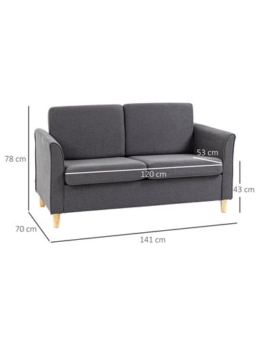 HOMCOM Compact Loveseat Sofa, Modern 2 Seater Sofa, Dark Grey 833-653V71CG