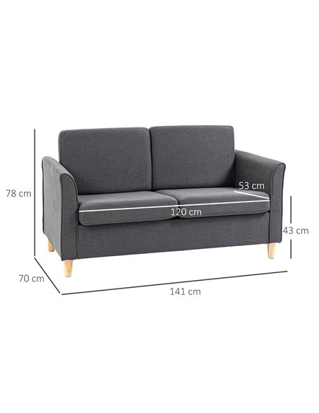HOMCOM Compact Loveseat Sofa, Modern 2 Seater Sofa, Dark Grey 833-653V71CG - pic 42845 | FastDaddyshop