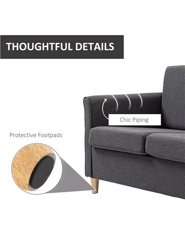 HOMCOM Compact Loveseat Sofa, Modern 2 Seater Sofa for Living Room with Wood Legs and Armrests, Dark Grey 833-653V71CG