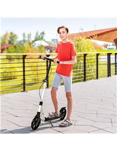 HOMCOM One-click Folding Kick Scooter for 14+ w/ Adjustable Handlebar, Push Scooter with Kickstand, Dual Brake System, Shock Abs