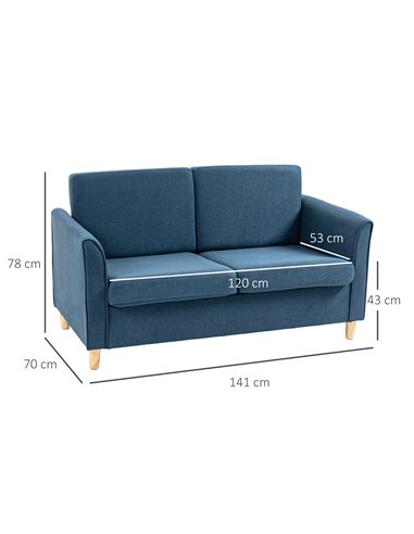 HOMCOM Compact Loveseat Sofa, Modern 2 Seater Sofa, Blue 833-653V71BU