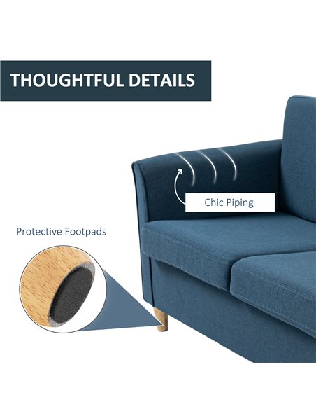 HOMCOM Compact Loveseat Sofa, Modern 2 Seater Sofa for Living Room with Wood Legs and Armrests, Blue 833-653V71BU - pic 42857 | FastDaddyshop