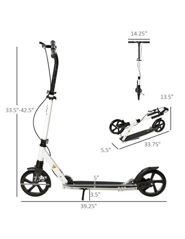 HOMCOM One-click Folding Kick Scooter for 14+ w/ Adjustable Handlebar, Push Scooter with Kickstand, Dual Brake System, Shock Abs
