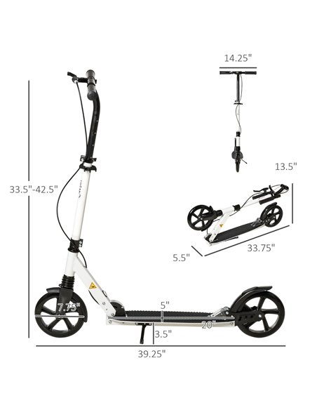 HOMCOM One-click Folding Kick Scooter for 14+ w/ Adjustable Handlebar, Push Scooter with Kickstand, Dual Brake System, Shock Abs - pic 4286 | FastDaddyshop