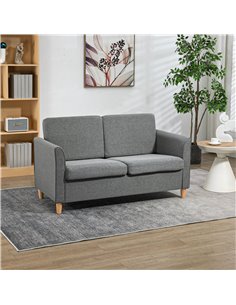 HOMCOM Compact Loveseat Sofa, Modern 2 Seater Sofa for Living Room with Wood Legs and Armrests, Grey 833-653V71GY 2