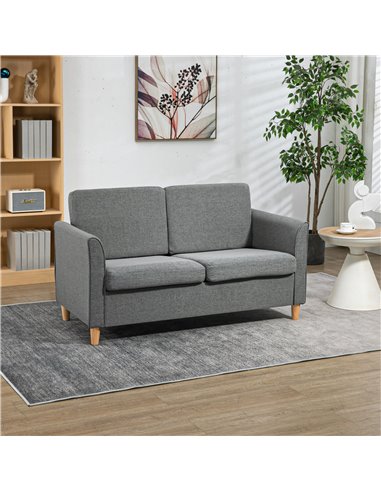 HOMCOM Compact Loveseat Sofa, Modern 2 Seater Sofa for Living Room with Wood Legs and Armrests, Grey 833-653V71GY
