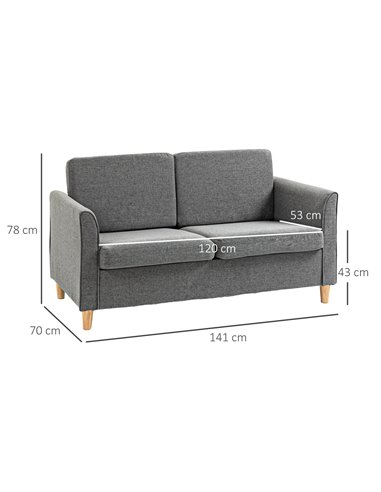 HOMCOM Compact Loveseat Sofa, Modern 2 Seater Sofa for Living Room with Wood Legs and Armrests, Grey 833-653V71GY