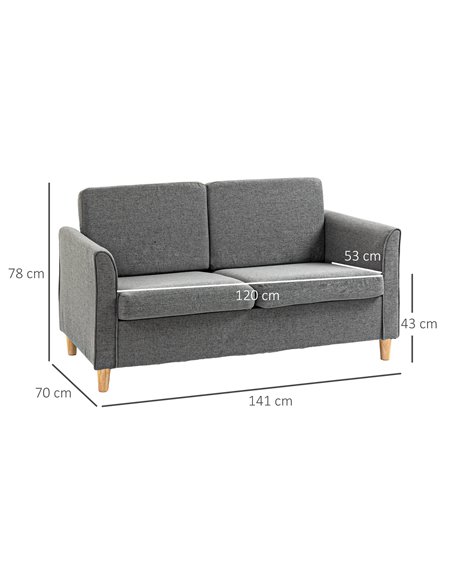 HOMCOM Compact Loveseat Sofa, Modern 2 Seater Sofa for Living Room with Wood Legs and Armrests, Grey 833-653V71GY - pic 42863 | FastDaddyshop