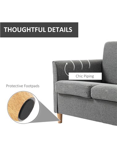 HOMCOM Compact Loveseat Sofa, Modern 2 Seater Sofa for Living Room with Wood Legs and Armrests, Grey 833-653V71GY