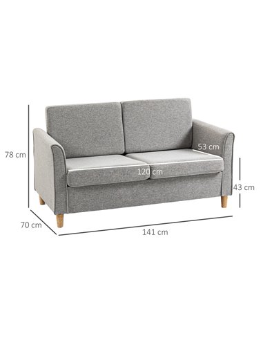 HOMCOM Compact Loveseat Sofa, Modern 2 Seater Sofa, Light Grey 833-653V71LG