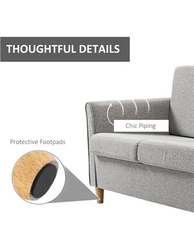 HOMCOM Compact Loveseat Sofa, Modern 2 Seater Sofa for Living Room with Wood Legs and Armrests, Light Grey 833-653V71LG