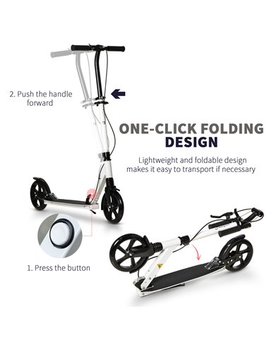 HOMCOM One-click Folding Kick Scooter for 14+ w/ Adjustable Handlebar, Push Scooter with Kickstand, Dual Brake System, Shock Abs