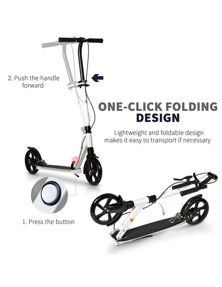HOMCOM One-click Folding Kick Scooter for 14+ w/ Adjustable Handlebar, Push Scooter with Kickstand, Dual Brake System, Shock Abs - pic 4288 | FastDaddyshop