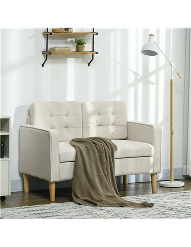 HOMCOM Modern Loveseat Sofa, Compact 2 Seater Sofa, Cream White 839-032V71CW